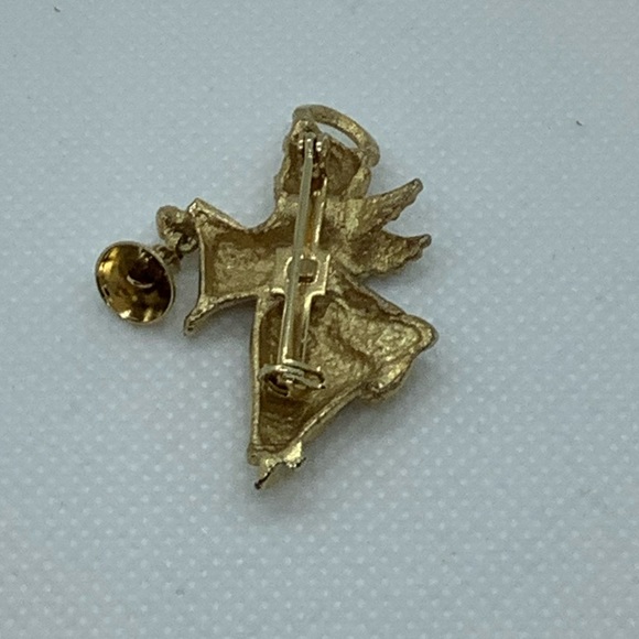 Gold Tone Angel Pin / Brooch w/ Bell - Picture 2 of 2